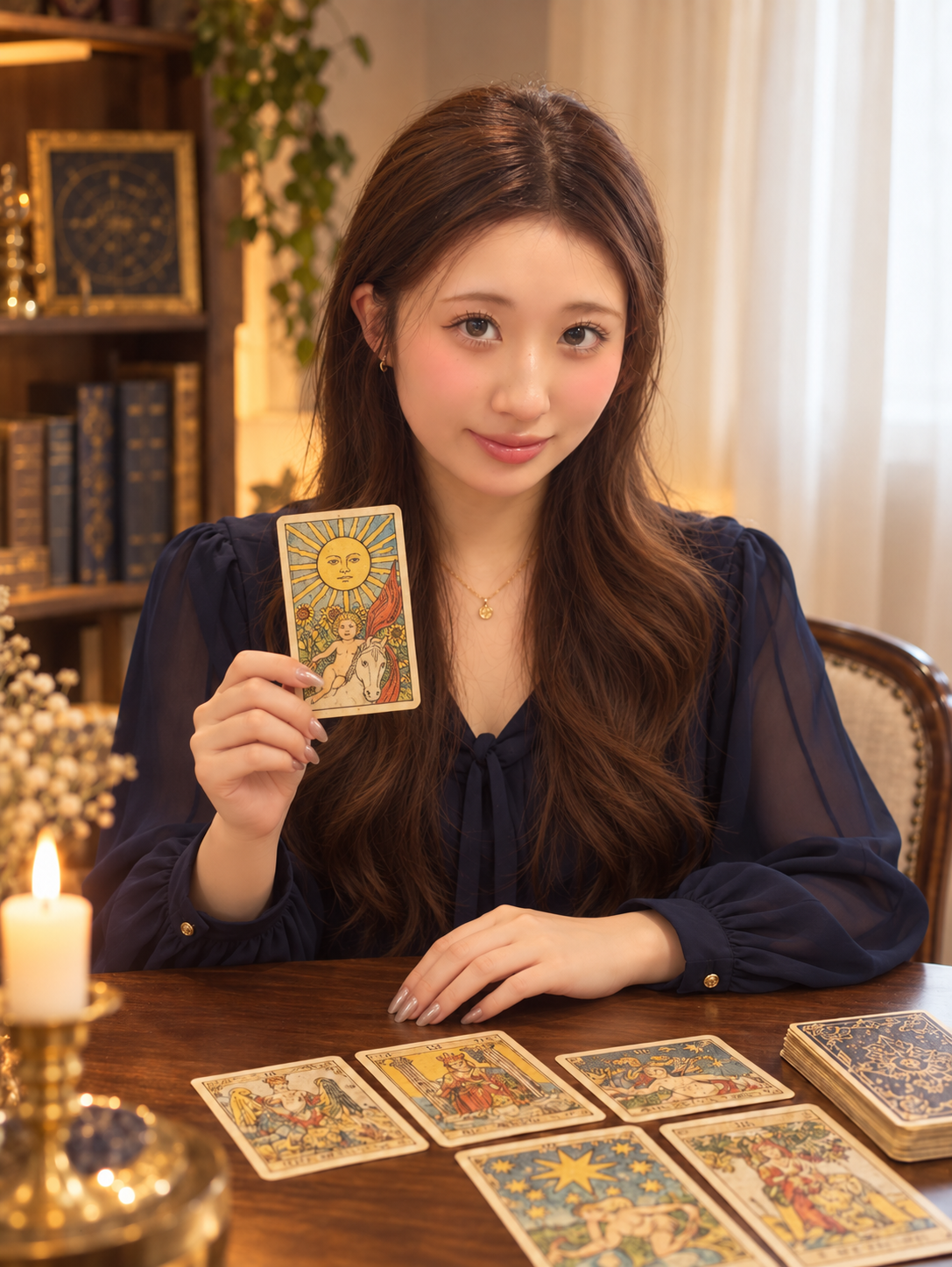 タロットカードを手にしたsayakaのイメージポートレート